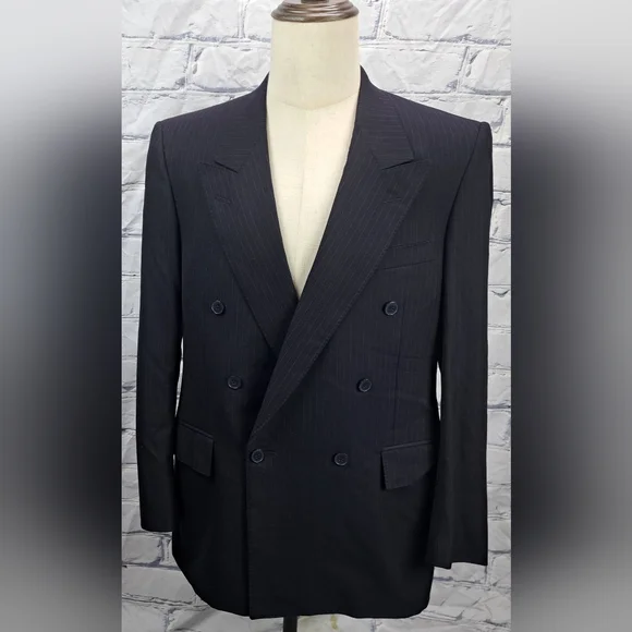 Samuelsohn Double Breasted Blazer Sport Coat Navy Striped Vintage Canvas 40R 38R - Picture 13 of 16